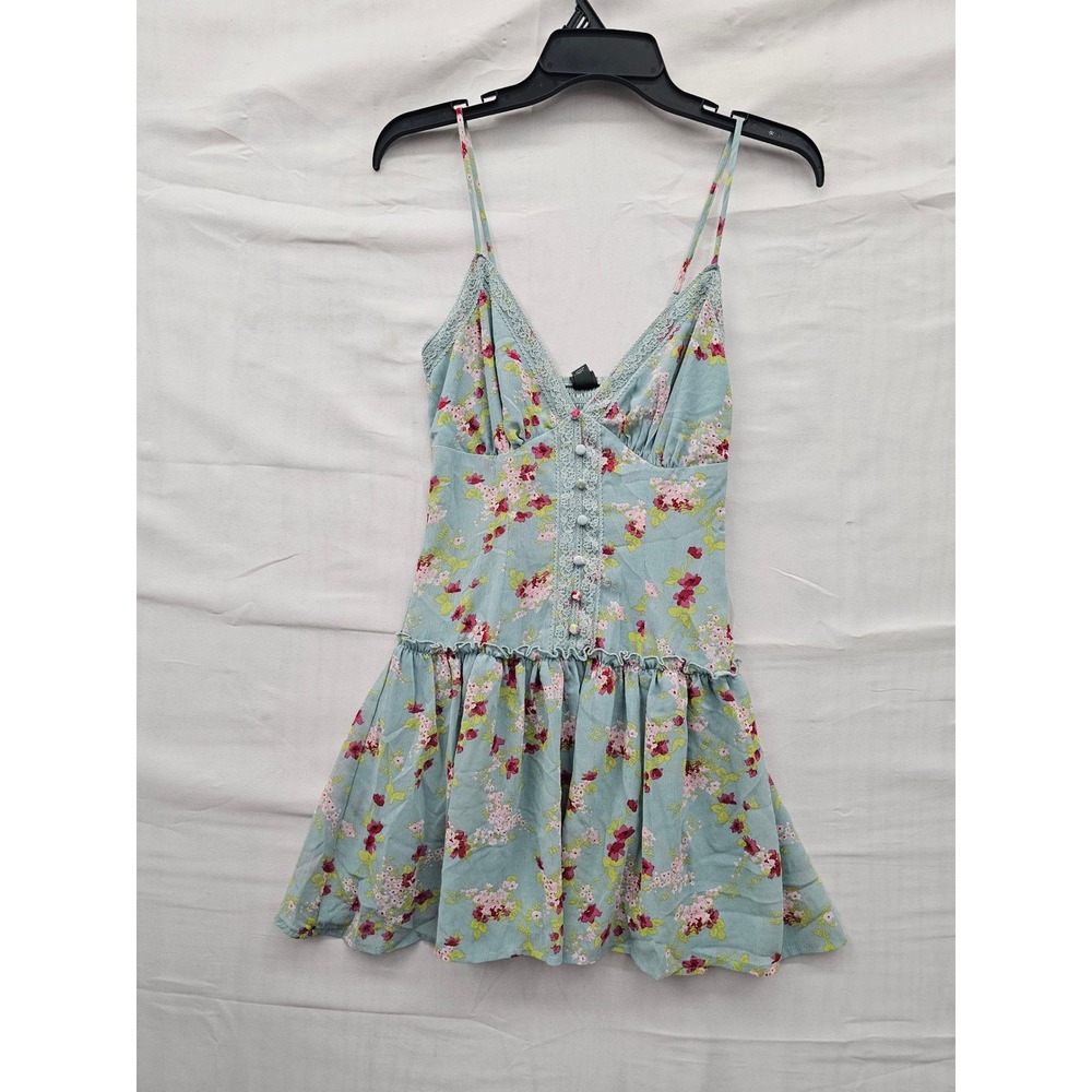 Wild Fable Womens Floral Sleeveless Mini Dress Blue Polyester Casual Size XXS